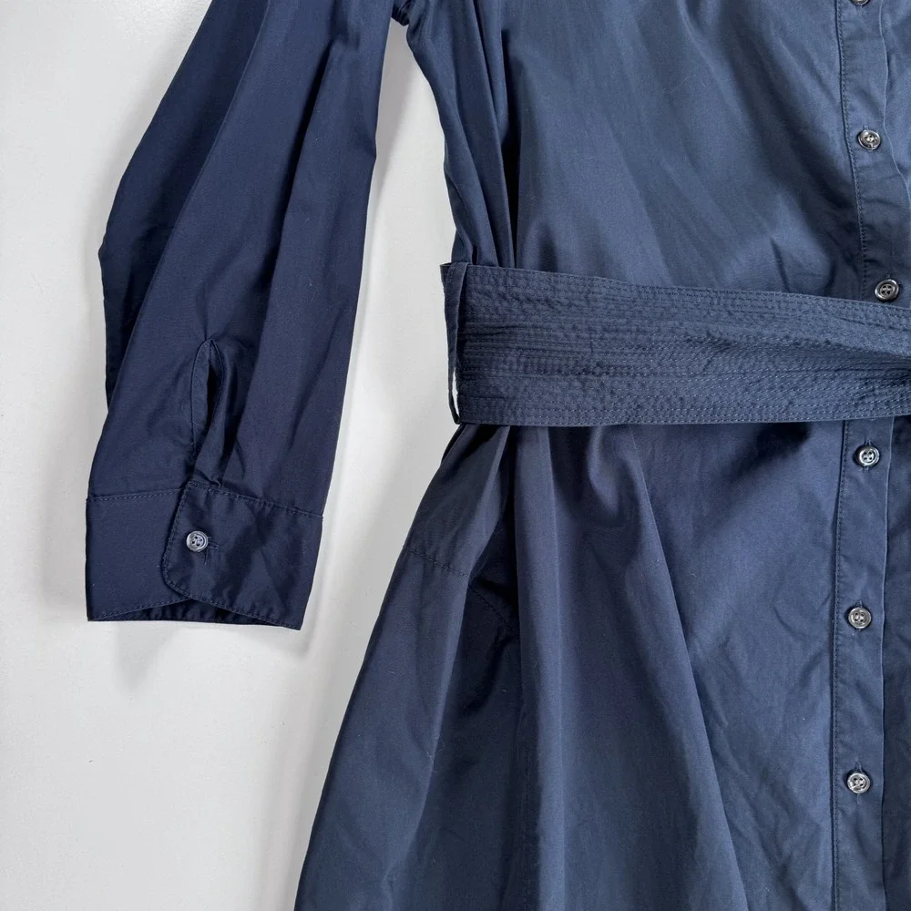 J CREW x Thomas Mason Shirt Dress Midi Womens 8 Blue G8673‎ Pockets